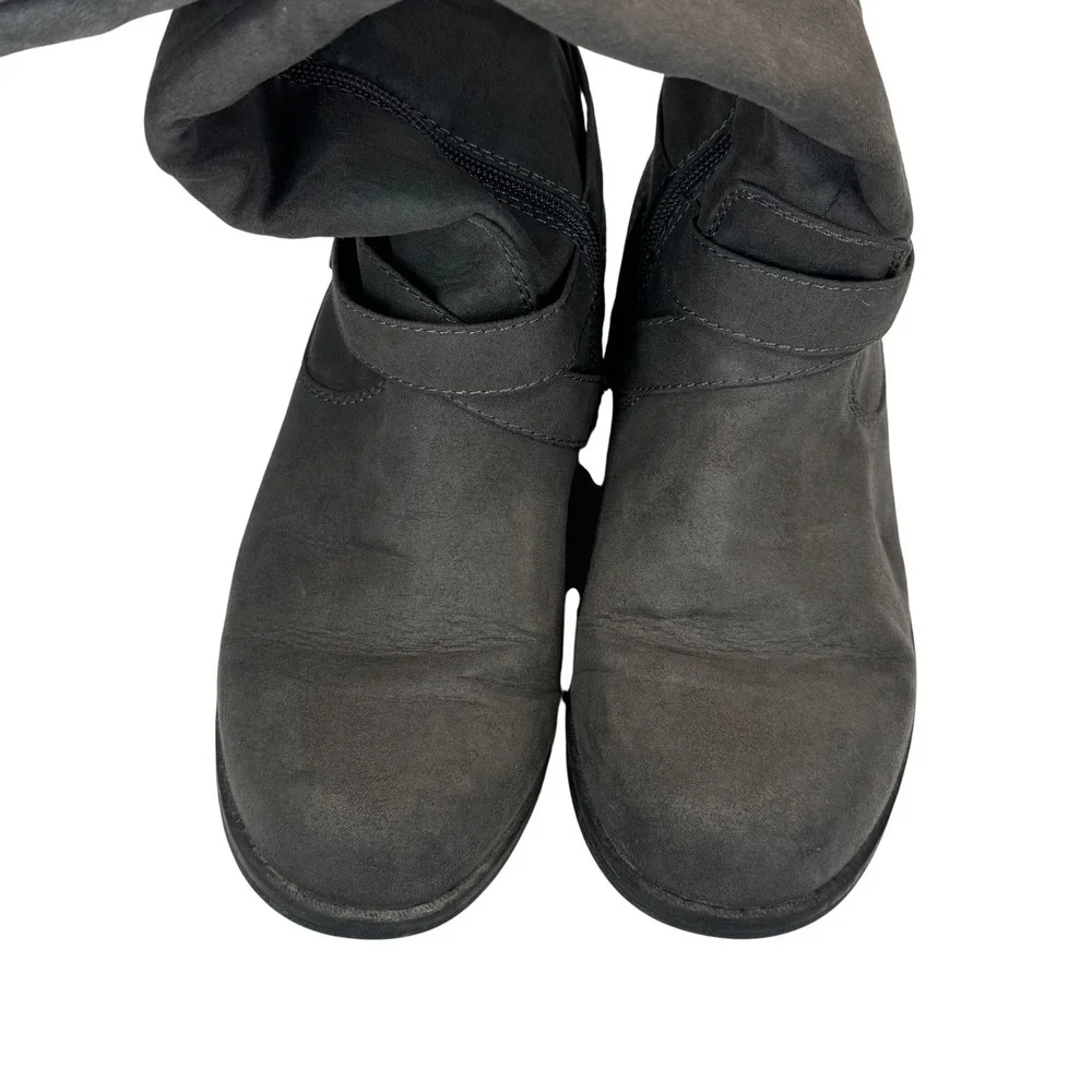 JustFab‎ Carmona Over The Knee Boots Faux Suede Grey Moto Buckle Women 10 Riding